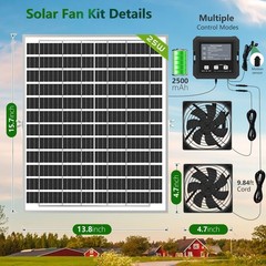 25W Solar Powered Fan for Chicken Coop, Shed & Greenhouse – 3 Modes, Battery Inc