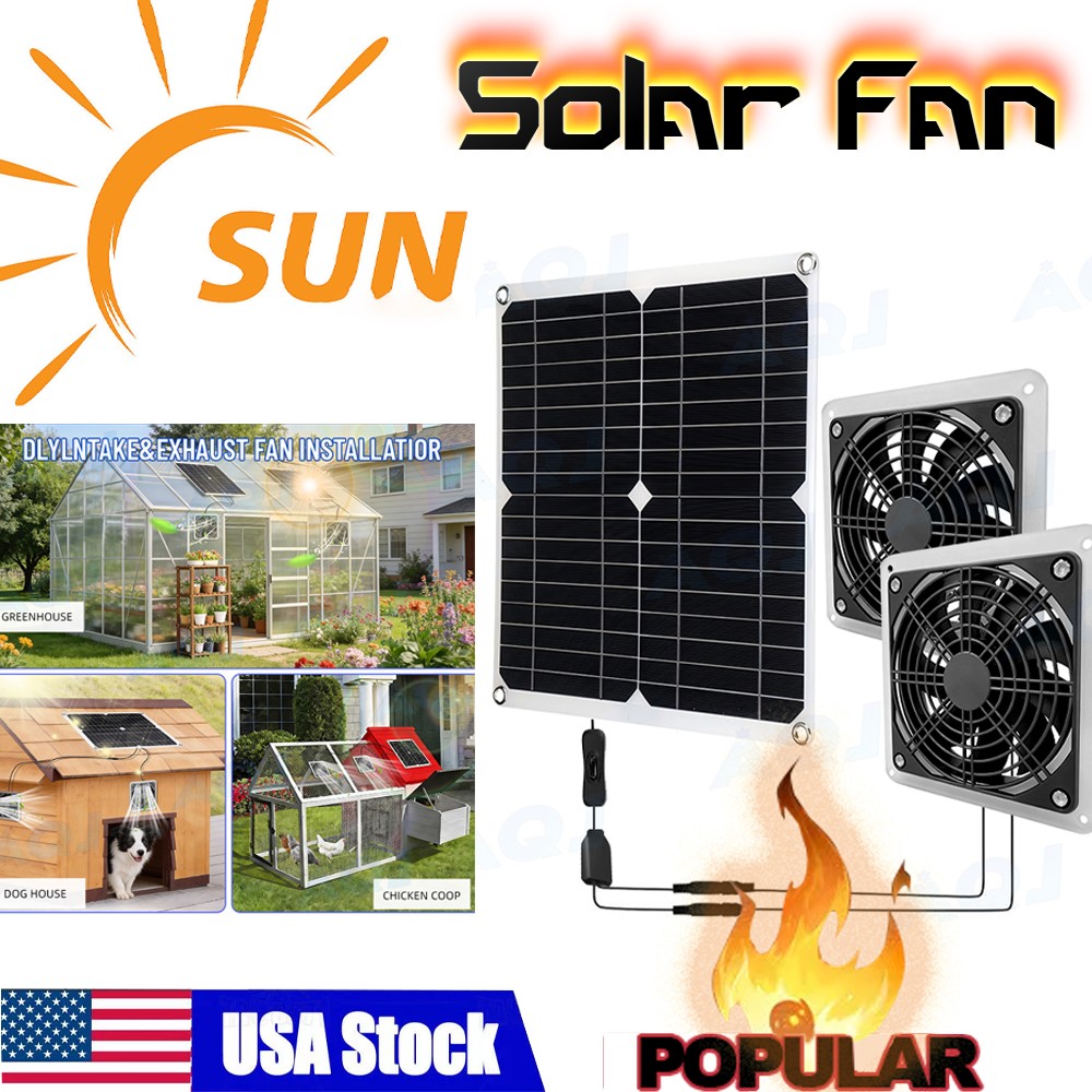 Solar Panel Powered Fan 20W Ventilator Roof Greenhouse Chicken Coop Exhaust Vent