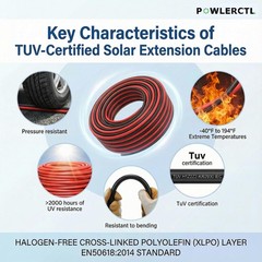 Powlerctl Solar Panel Extension Cable 10 AWG 30Ft 6mm² Wire Gauge Certified PV C