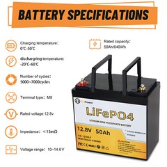 12V 50Ah Lithium Lifepo4 Battery Pack Charger for RV Marine Solar System 50A BMS