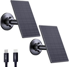 2W Solar Panel for Security Cameras, Solar Charger with Micro USB & USB-C Port f