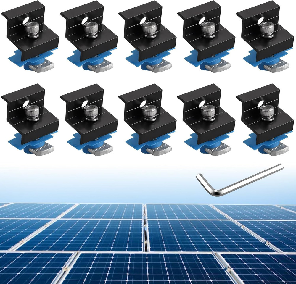 Anbte 10Pcs Solar Panel End Clamp for Standard Unistrut, Aluminum 30Mm/35Mm Sola