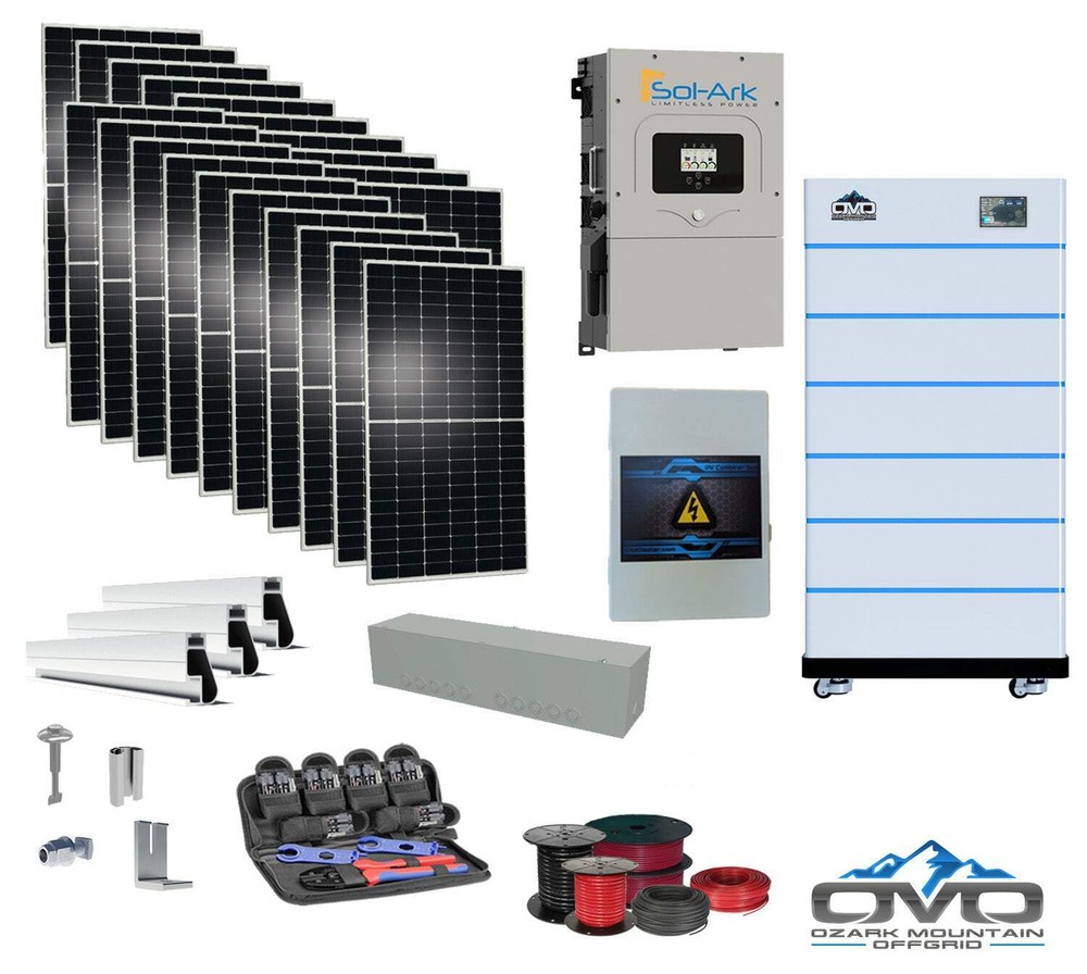 10KW Complete Offgrid Solar Kit – 15K Sol-Ark Inverter + 30.72KW OMO Stack Lithi