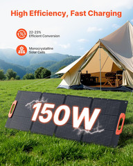 150W Foldable Monocrystalline Solar Panel, 23% Efficiency Portable ETFE Mono Sol