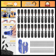 44PCS Waterproof Solar Panel Connectors Set – Male/Female 10AWG Cable, IP67 Rate