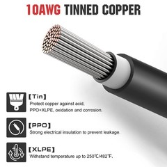 Solar Extension Cable 10AWG 20FT DC Waterproof Tinned Copper For Solar Panels
