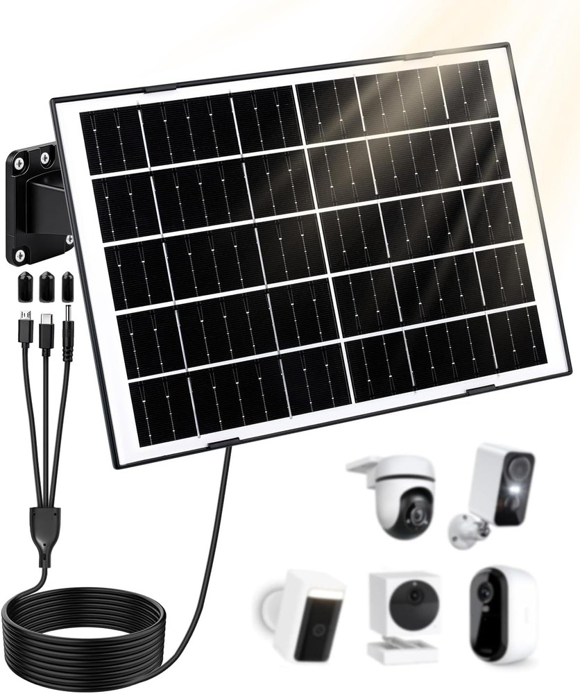 8W Solar Panel Charger for Security Cameras with 9.8ft Cable and Mount