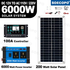 6000W Complete Solar Panel Kit Solar Power Generator 100A Home 110V/220V System