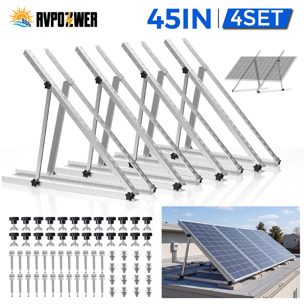 45in 4Sets Solar Panel Tilt Mount Brackets System RV Flat Roof Adjustable Frame