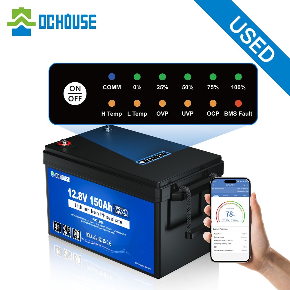 12V 150Ah LiFePO4 Battery Bluetooth SOC Status Indicators Trolling Motors RV