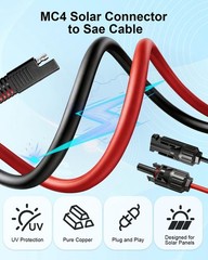 SAE Adapter Cable for Solar Panels – 1FT/2FT/10FT/20FT 10AWG Extension with Fuse