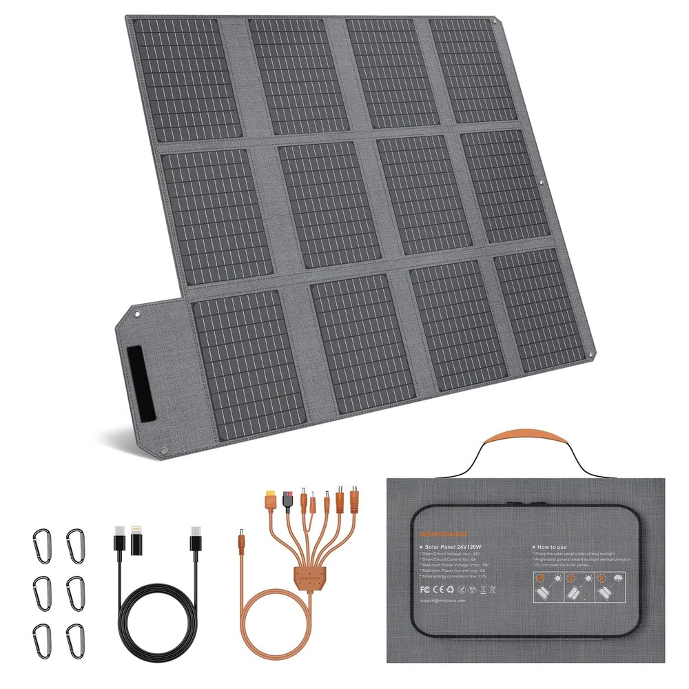 120W Foldable Solar Panel USB-C DC ETFE IP65 Waterproof