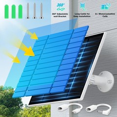 10W Solar Panel for Security Camera, 2x 5W Power Charger with Micro USB & USB-C