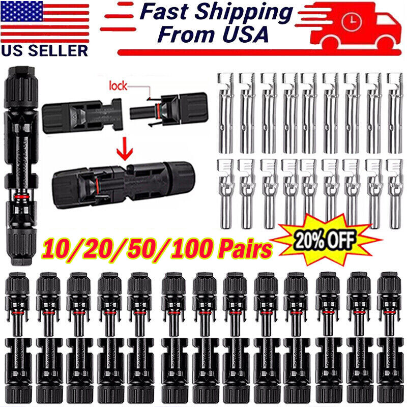 100 Pairs Male Female Wire Cable Connector Set Solar Panel Waterproof Connectors