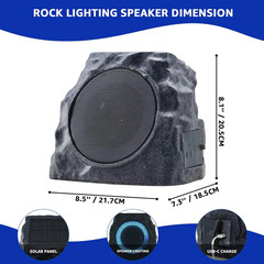 2-Pack Solar Powered Rock Speakers Outdoor Water-Resistant IP44 Rock Speaker wit