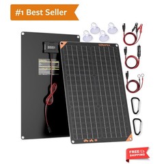 12V 30 Watt Solar Trickle Charger Maintainer – Waterproof Solar Powered Batte…