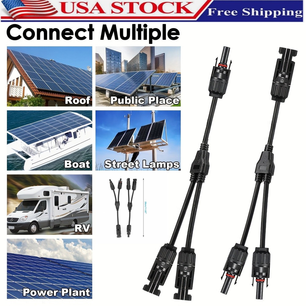 1 pair Solar Panel Y Branch Cable Connection Waterproof Adapter Connector Extens