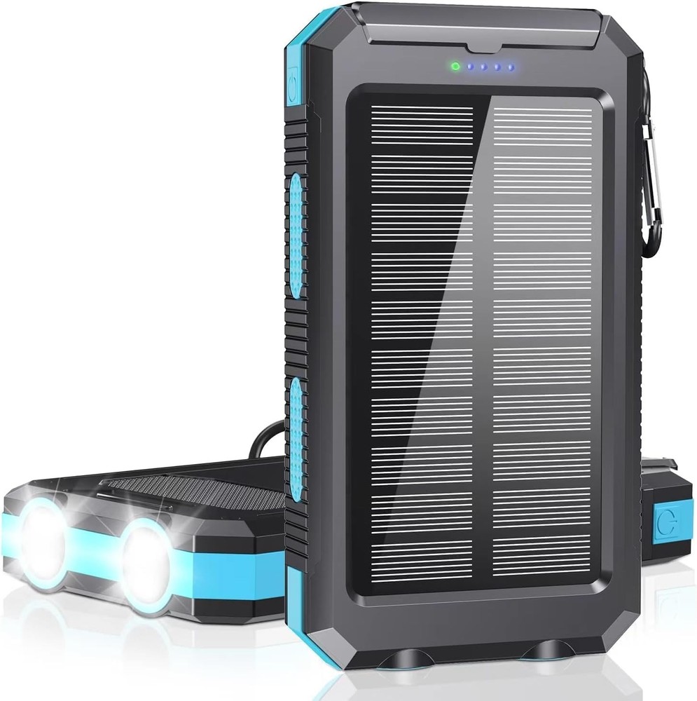 38800mAh Solar Power Bank, USB-C Fast Charge, 2 LED Flashlights