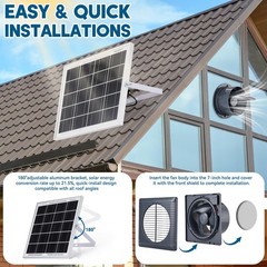 Solar Powered Exhaust Fan, 25W Panel+8″ 11 x 5.8 x 11.5 inches, Black