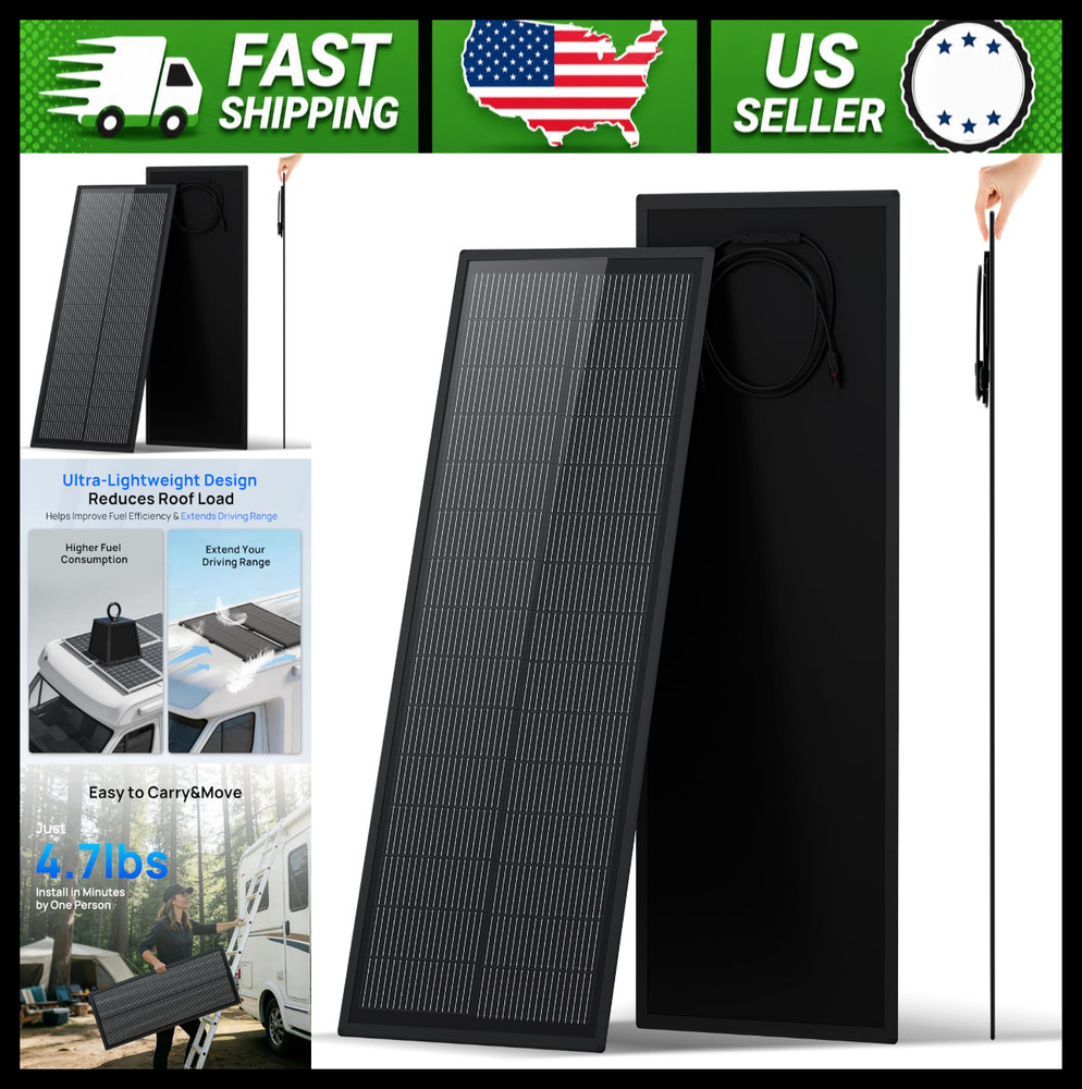 ECO-WORTHY 100W Slim Solar Panel N-Type IP68 for RV Camping Battery Backup