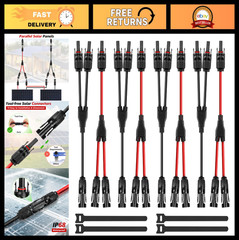 4 Pairs Y Branch Solar Connectors 1 to 2 Parallel PV Adapters 30A Cable Kit 14-1