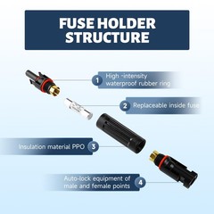10A Solar Panel Fuse Holder 1000V Waterproof Inline Fuse with Connectors Pack of