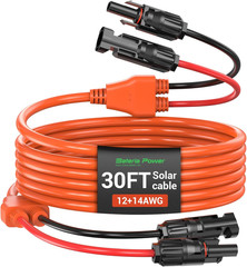 Solar Extension Cable, 14AWG Tinned Copper with Solar Panel Connectors, 12AWG Re