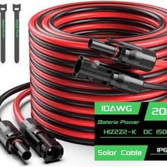 20FT 10AWG Solar Panel Extension Cable, 6mm² Solar Extension Cable Wire With