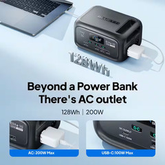 200W Continuous/600W Peak Output 128Wh Portable Power Station, Push Button Start