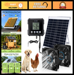 25W Solar Exhaust Fan for Chicken Coop & Greenhouse, Dual Vent, 2500mAh Battery,