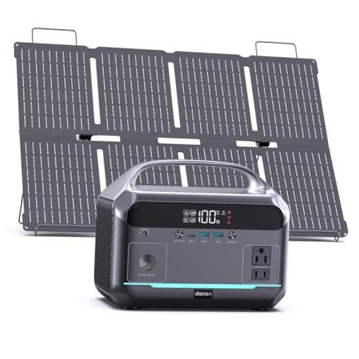 Portable Power Station 600W with Solar Panel, 288Wh LiFePO4 Battery, Grey