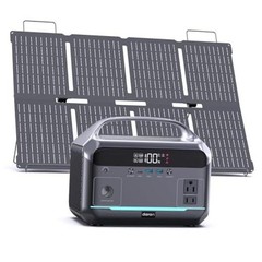Portable Power Station 600W with Solar Panel, 288Wh LiFePO4 Battery, Grey