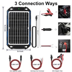 12W Waterproof Solar Battery Charger & Maintainer, MPPT Controller, 12V Trickle