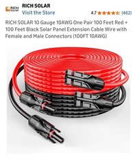 RICH SOLAR 10 Gauge 10AWG One Pair 100 Feet Red + 100 Feet Black Solar Panel