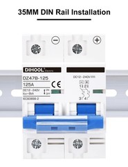 DIHOOL 125 Amp dc circuit breaker, 2-pole 12V to 240 Volt DIN Rail Mount solar d