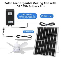 Fanspex 20.5” Solar Rechargeable Ceiling Fan Light with Battery Backup, 25W