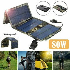 Folding Solar Panel Power Bank USB Battery Charger Outdoor Hiking Camping 80W US