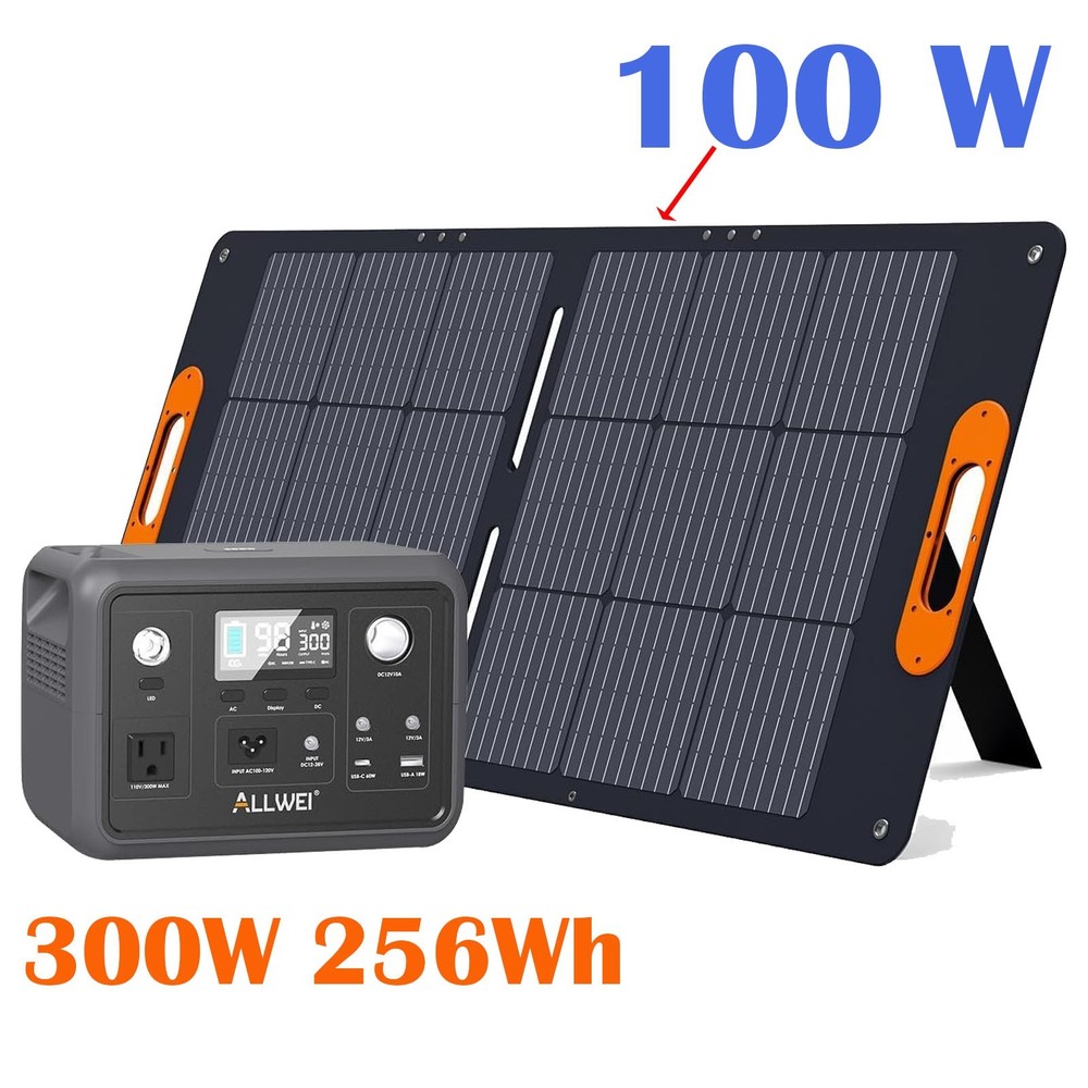 300W Portable Power Station Generator LiFePO4 Battery 100W Flexable Solar Panel