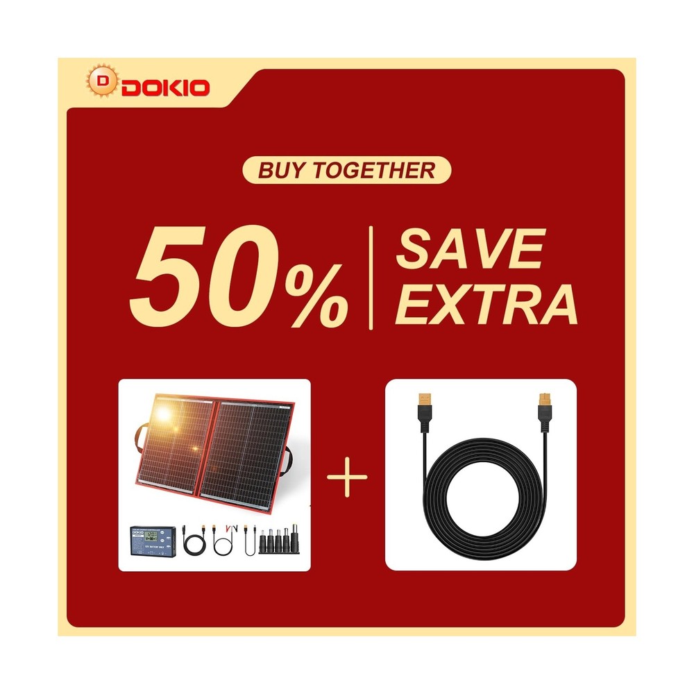 Bundle of DOKIO 110w Solar Panel and 19.7ft (6m) Extension Cord