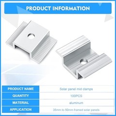 100 Pack Solar Panel Mid Clamps 1.06″ Aluminum Mounting Brackets Accessories