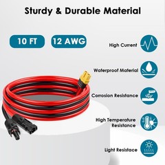 MOOKEERF Solar to XT60 Charge Extension Cable 10FT 12AWG XT60 Solar Cable for…