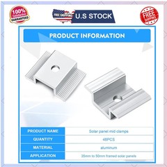 48 Pack Solar Panel Mid Clamps 1.06 Inch Aluminum Mounting Bracket Kit