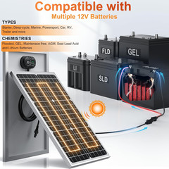 12V 30W Solar Panel Battery Charger Ultra, Built-In Ultrasmart MPPT Charge Contr