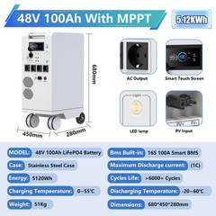 Portable Power Station 5000W LiFePO4 48V 100Ah 5Kwh 6000W MPPT Inverter With Lig