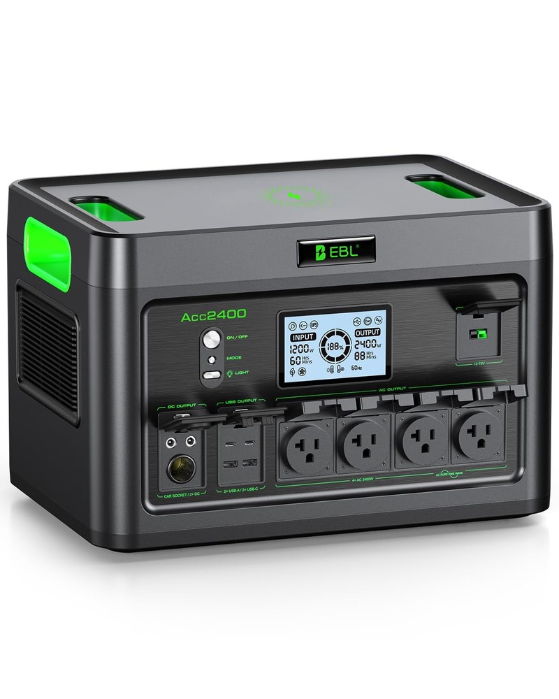 EBL 2400W PORTABLE POWER STATION LIFEPO4 BATTERY 1843.2WH SOLAR GENERATOR GRAY