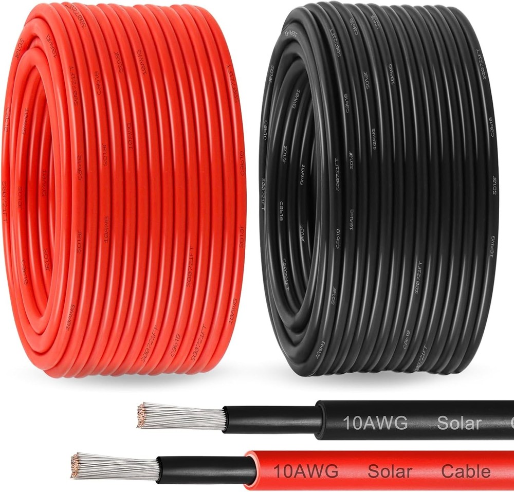 10 Gauge PV Wire 100 Ft Black 100 Ft Red Ext