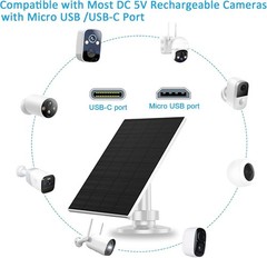 Solar Panel for Security Camera, 2 Pack 2W Solar Charger with Micro USB & USB-C
