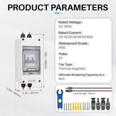 Solar Panel Disconnect Switch 50A 400V DC/AC PV Disconnect Box Outdoor 50 Amps