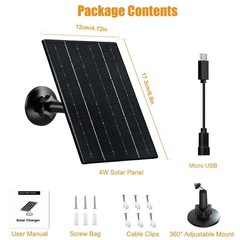 4W Solar Panel Charger for Security Cameras, USB-C & USB, IP66 Waterproof, 360°