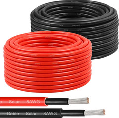 Solar Panel Wire 8 AWG 10Mm2, Extension Cable 50Ft Black and 50Ft Red PV